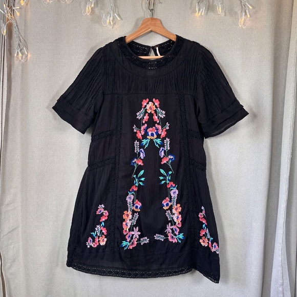 FREE PEOPLE Perfectly Victorian Floral Embroidered Mini Boho Dress | Size S - Picture 2 of 9